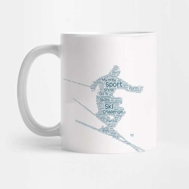 Skiing Skier Silhouette Shape Text Word Cloud by Cubebox